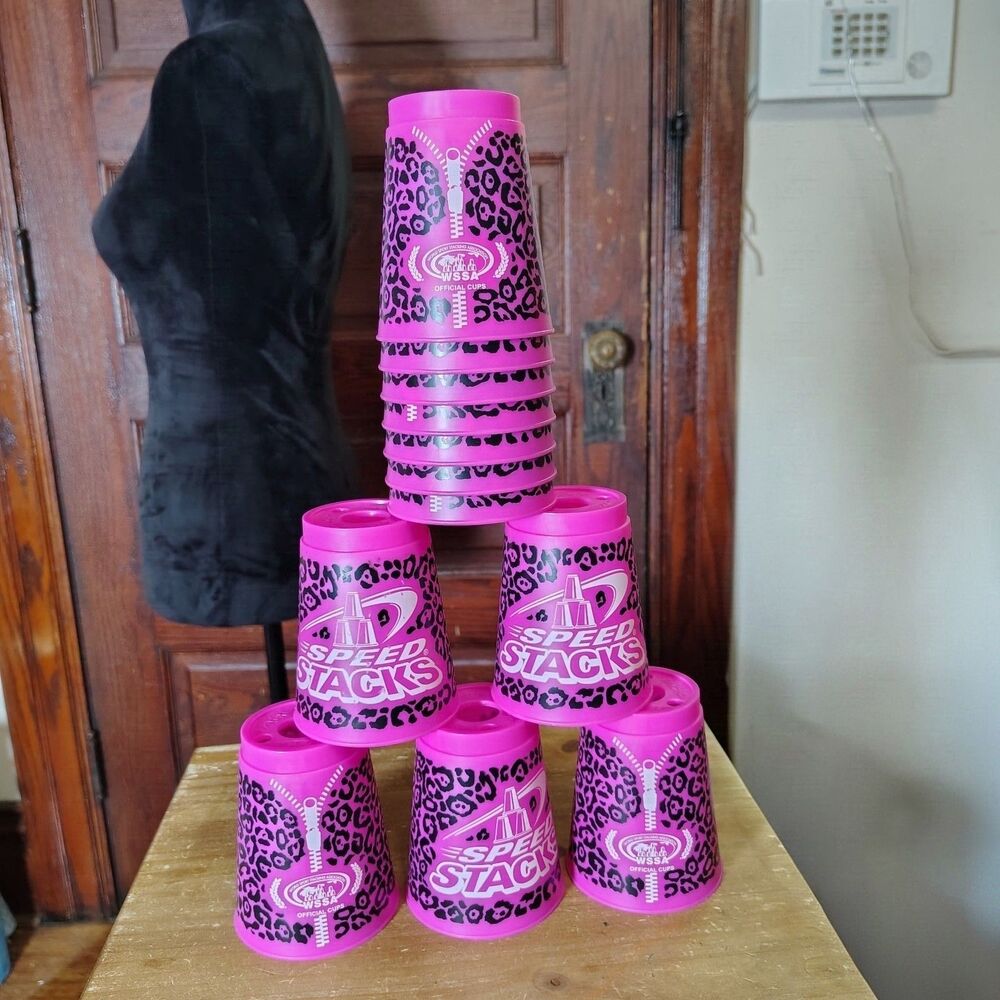 Speed Stacks Official WSSA 12 Cups Pink Leopard Print Cup Stacking